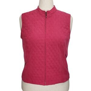 JM Collection Rose Pink Quilted Vest • Petite 12P • Sleeveless Zip Front